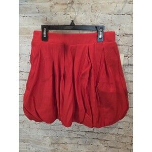 A New Day M Women's Mini Skirt Red Bubble Hem Pockets Preppy Party Lined Sateen